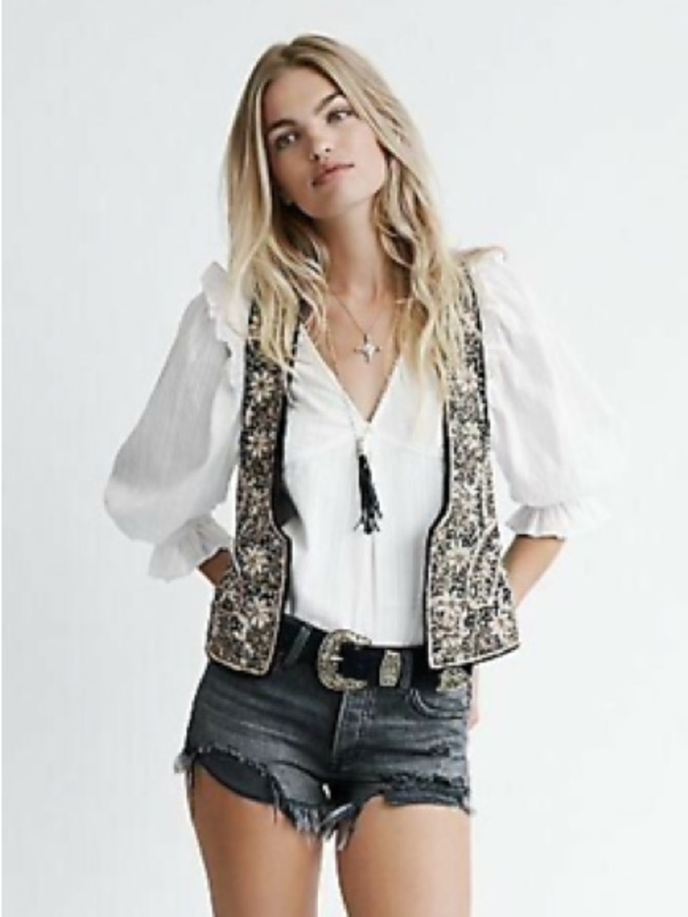 Free People Giselle Velvet Beaded Vest